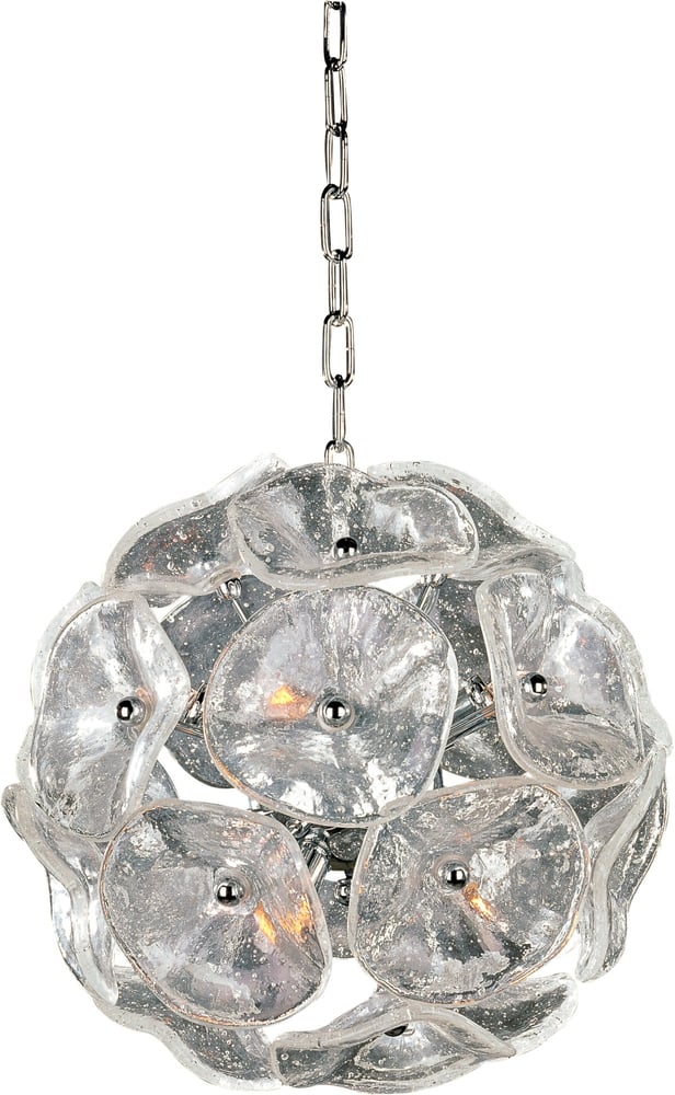 ET2 Fiori Pendant 31.5" light fixture with a polished chrome finish, featuring multiple glass petals arranged in a floral design.
