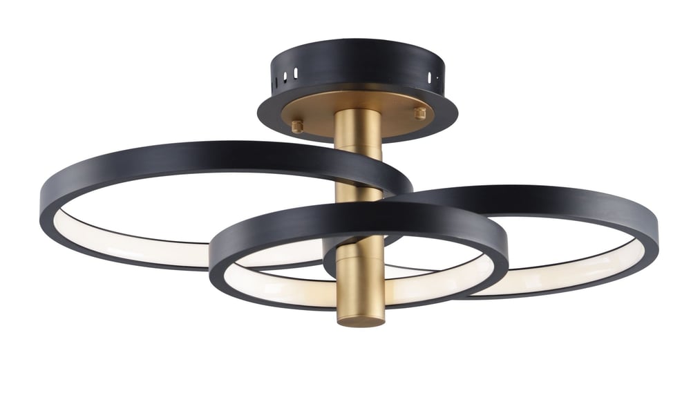 ET2 Hoopla Semi-Flush Ceiling Light in Black with Gold finish, featuring an elegant aluminum design with circular elements and a modern aesthetic.