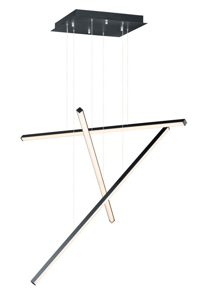 ET2 Hover Chandelier in black aluminum finish, featuring a sleek, modern design with multiple circular light elements suspended at varying heights.