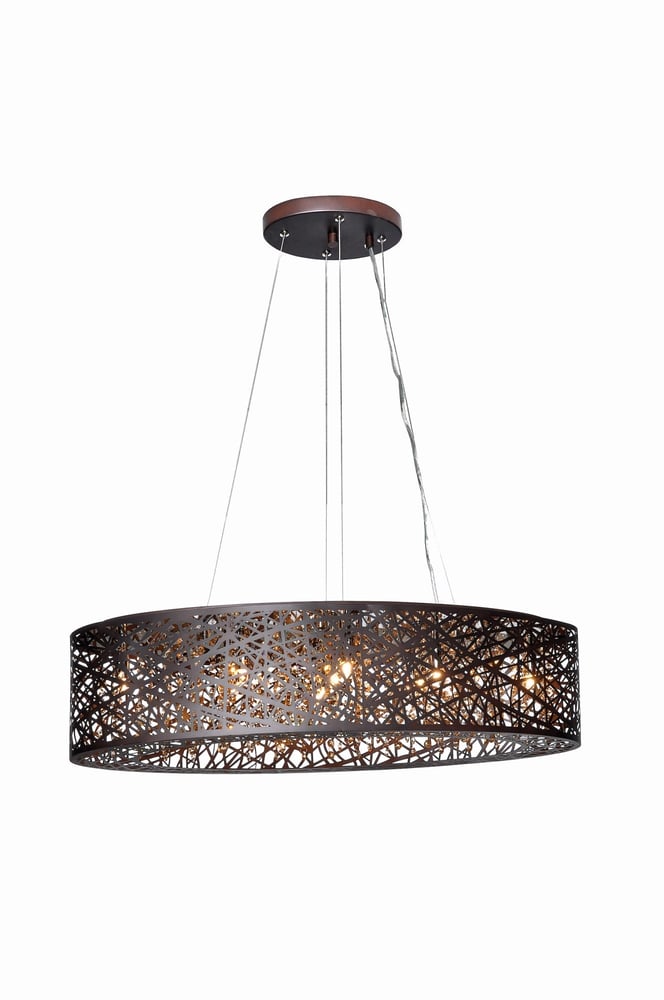 ET2 Inca Oval Pendant in polished chrome finish, featuring an LED light design with intricate cut-out patterns, creating a dazzling light effect.