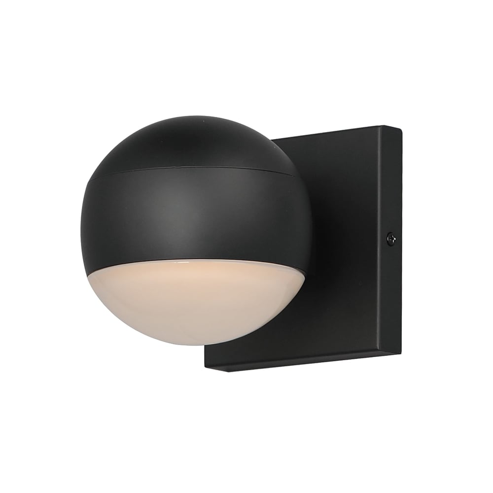ET2 Modular Globe Outdoor Wall Sconce in black aluminum finish, featuring a sleek, modern design with a spherical light fixture.