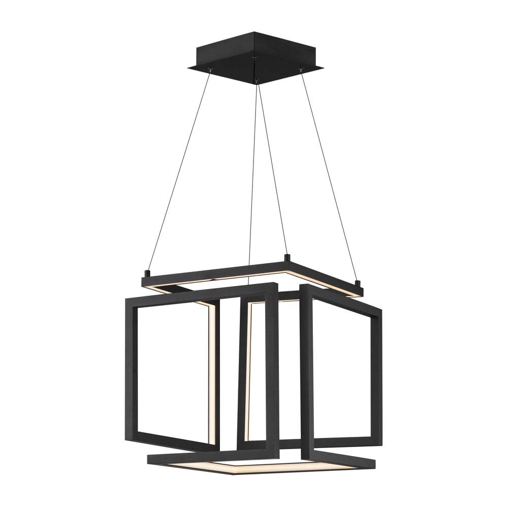 ET2 Penrose Pendant Light in Black finish, featuring a sleek, modern design with an aluminum frame and a unique geometric shape.