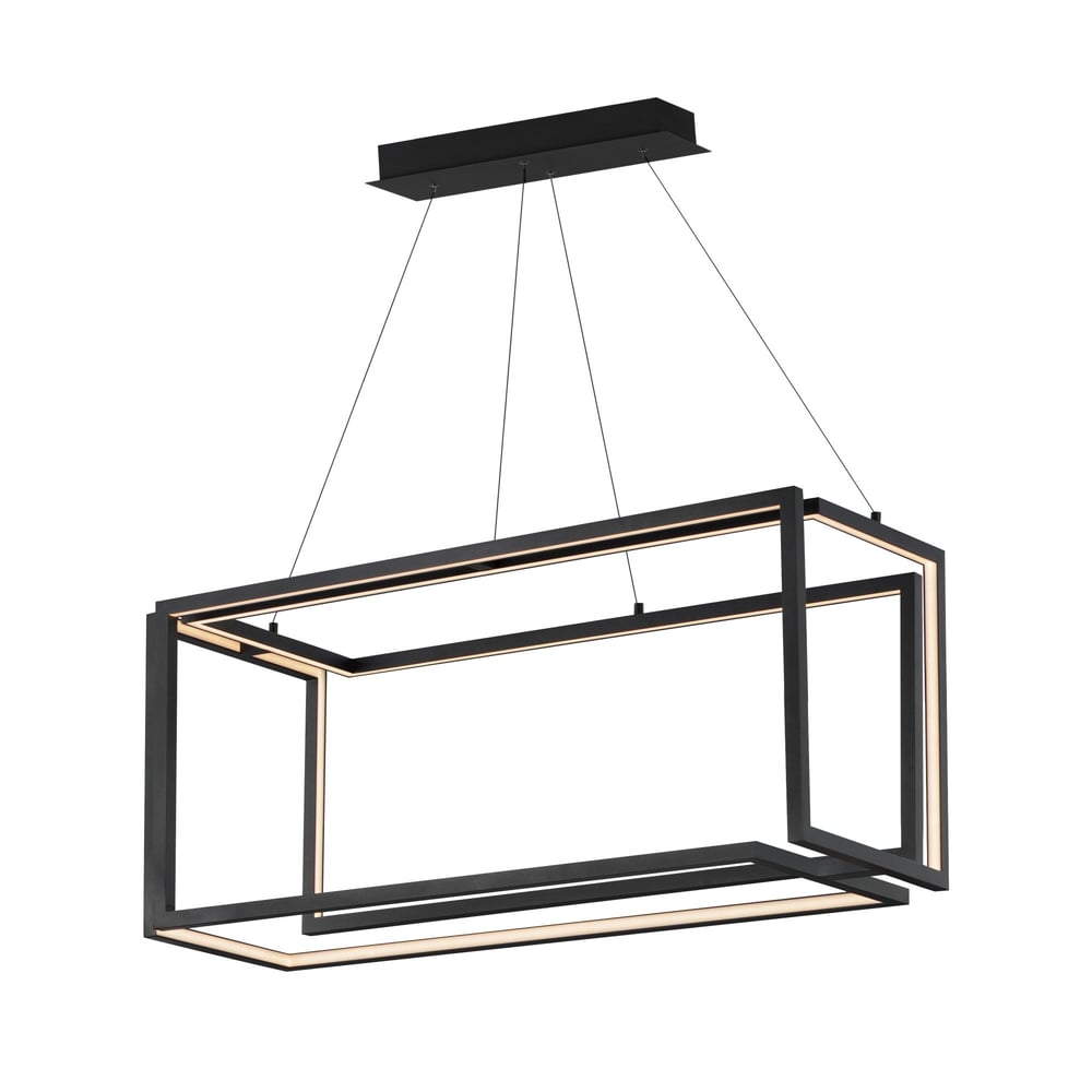 ET2 Penrose Linear Pendant in Black Aluminum, featuring a sleek, modern design with linear LED lights suspended horizontally for stylish illumination.