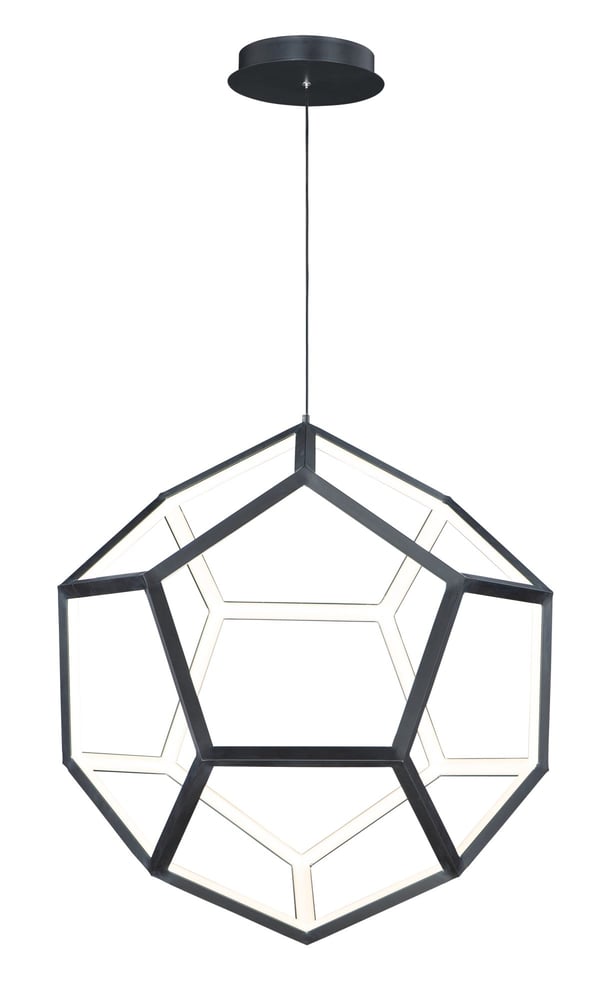 ET2 Penta Pendant in Black finish, featuring a modern design with five steel geometric shapes suspended, creating a striking visual centerpiece.