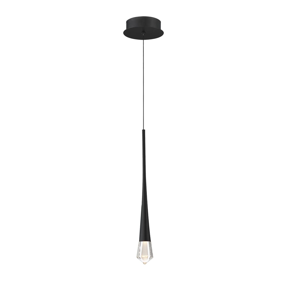 ET2 Pierce Pendant in Black Aluminum finish, featuring a sleek, modern design with a circular shape and minimalist aesthetic, hanging from a thin cable.