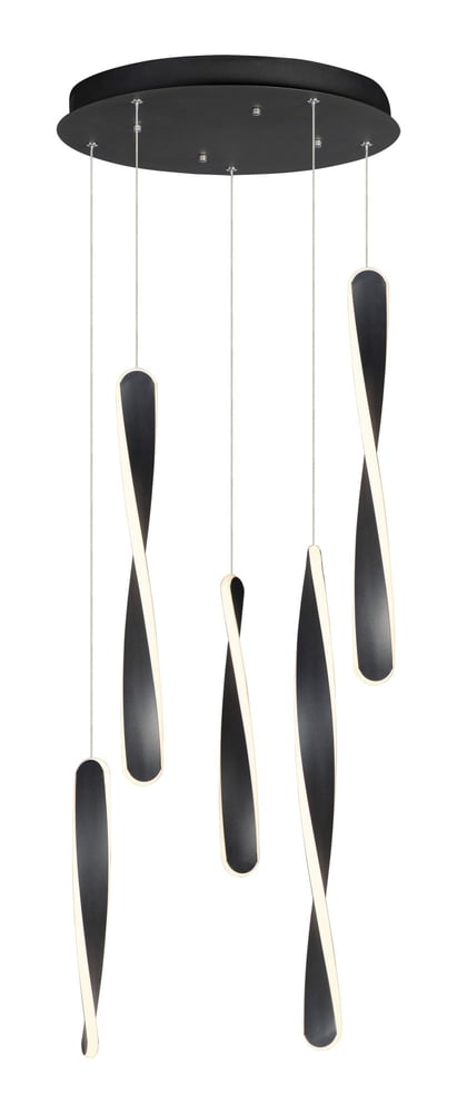 ET2 Pirouette Multi-Light Pendant featuring a sleek black aluminum finish with elegantly cascading lights, creating a modern and sophisticated ambiance.