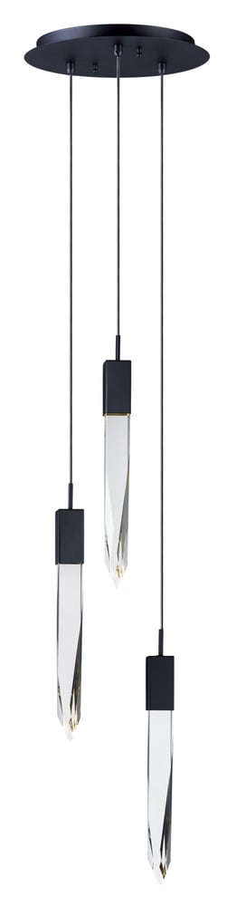 ET2 Quartz Round Multi-Light Pendant featuring a sleek black steel finish with multiple hanging lights arranged in a circular pattern.