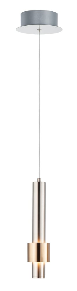 ET2 Reveal Mini Pendant in Aluminum with Satin Nickel and Satin Brass finish, featuring a modern, sleek design with a cylindrical shape.