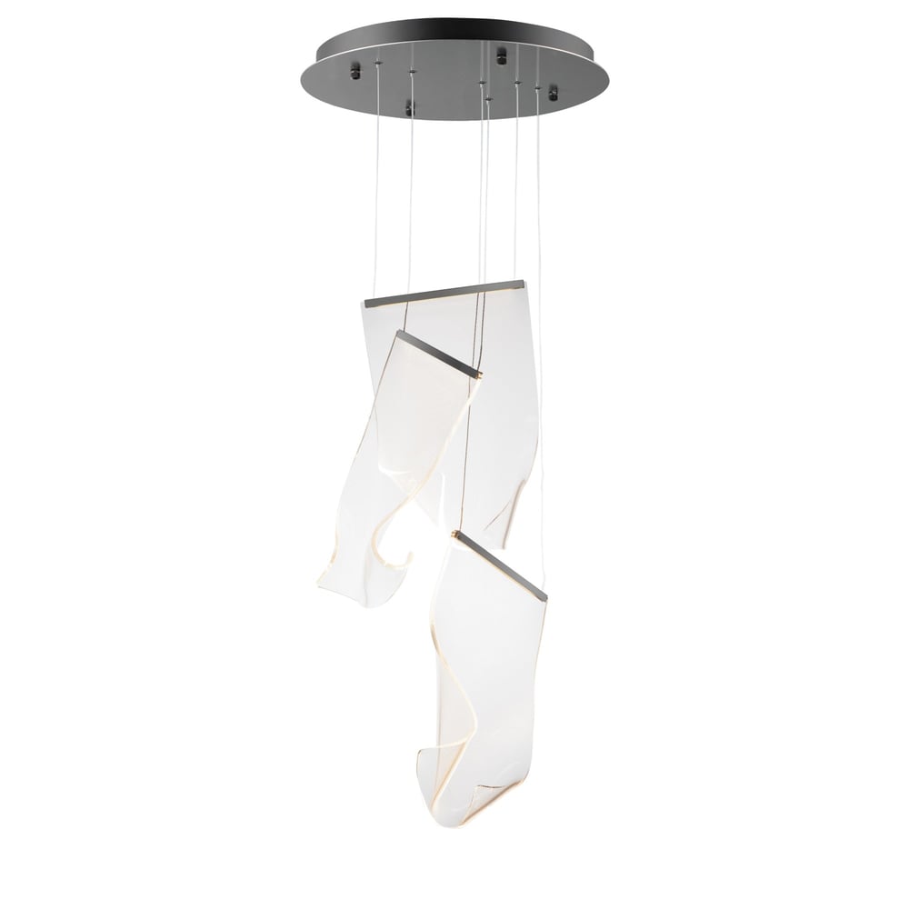 ET2 Rinkle Multi Pendant in Brushed Gunmetal finish, featuring a modern design with multiple steel rings hanging at varied heights.