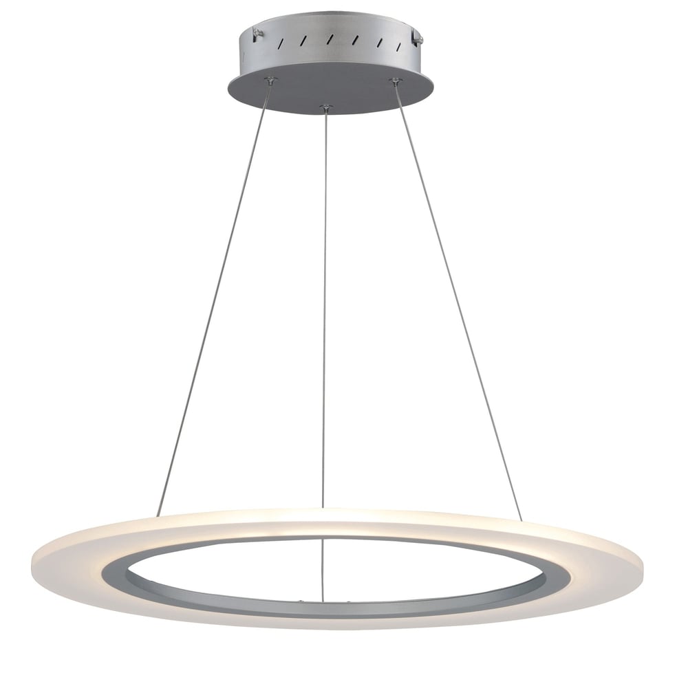 ET2 Saturn II Pendant in Matte Silver finish, featuring a sleek, circular design crafted from Aluminum, suspended elegantly from the ceiling.