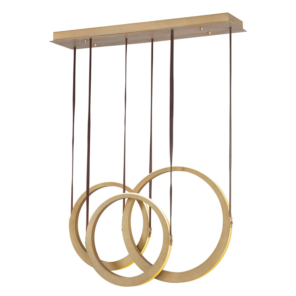 ET2 Tether Linear Pendant in Natural Aged Brass finish, featuring a sleek, modern design with a steel frame and minimalist aesthetic.