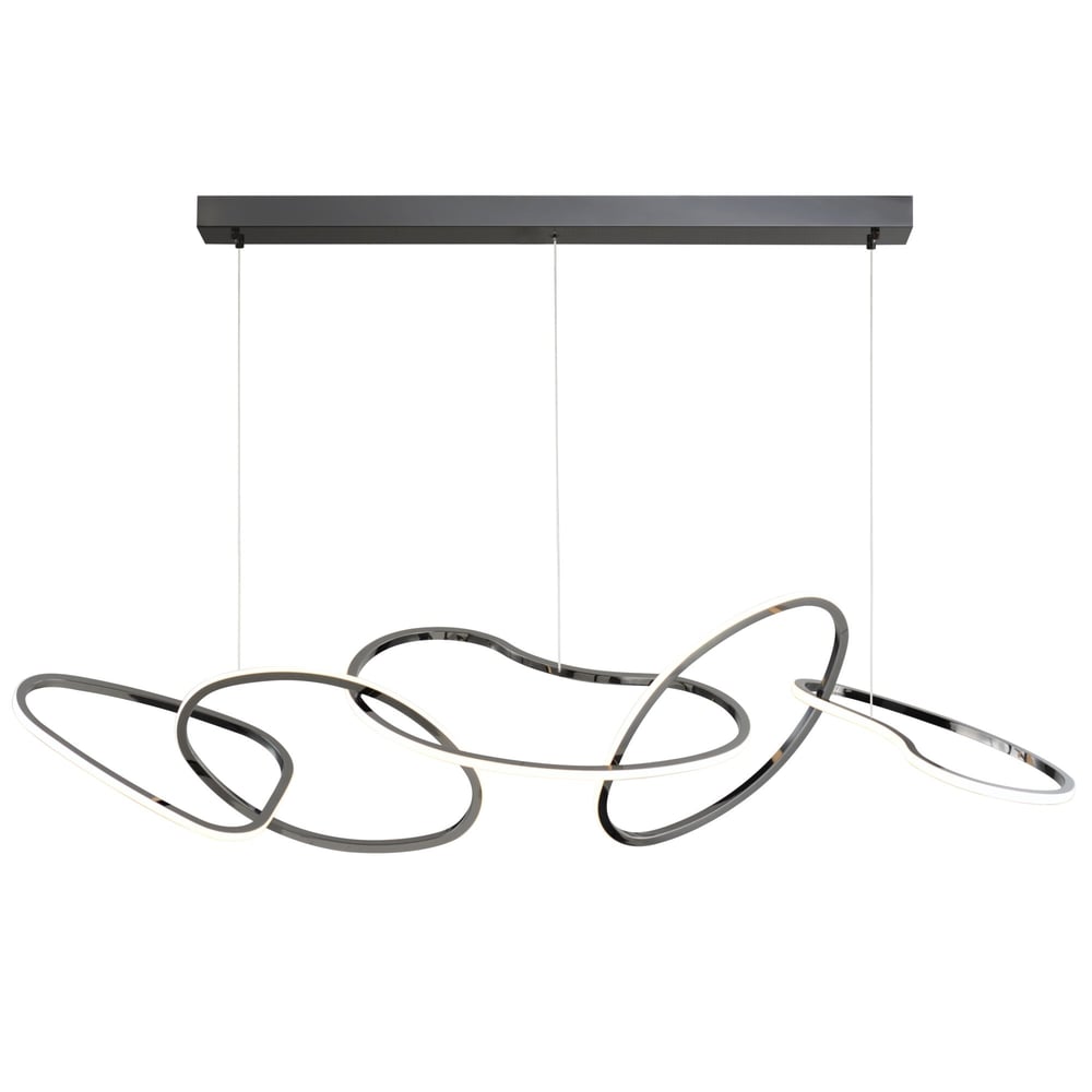 ET2 Unity Linear Pendant in Black Chrome finish, featuring a sleek Steel design with modern lines, suspended elegantly for contemporary lighting.