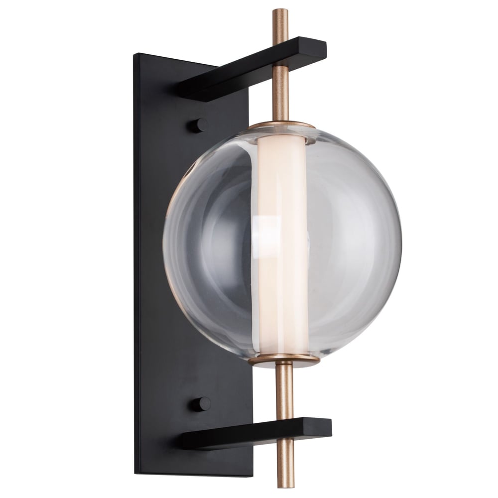ET2 Axle Outdoor Wall Sconce with a sleek modern design, featuring a black finish and a minimalist structure, mounted on an exterior wall.