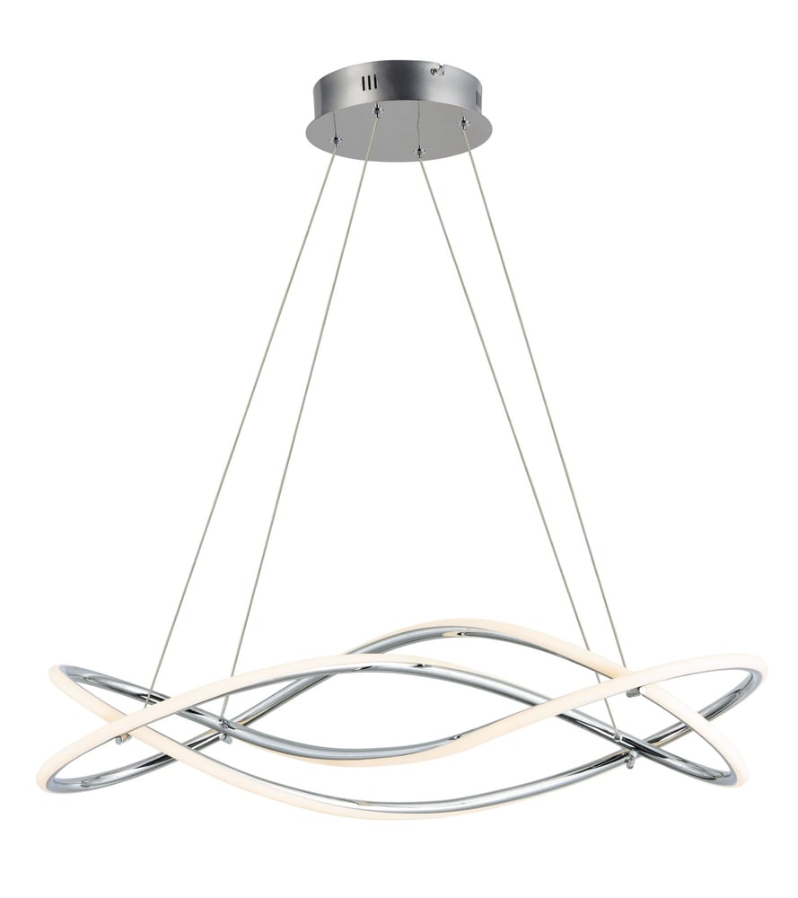 ET2 Coaster Linear Pendant with a sleek, modern design. Features a brushed nickel finish and clear glass shades, suspended by thin wires.