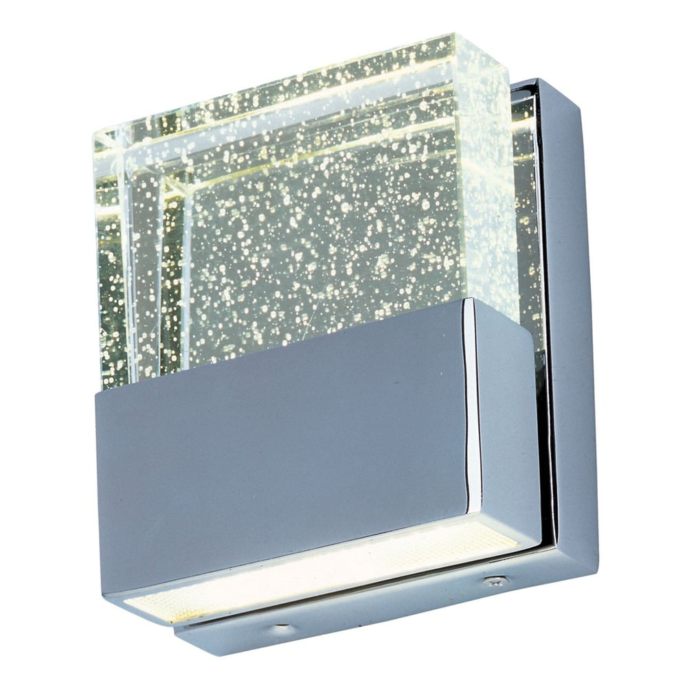 ET2 Fizz III 4" LED Vanity light with a sleek, modern design featuring a clear glass cylinder with bubble details and a chrome finish.