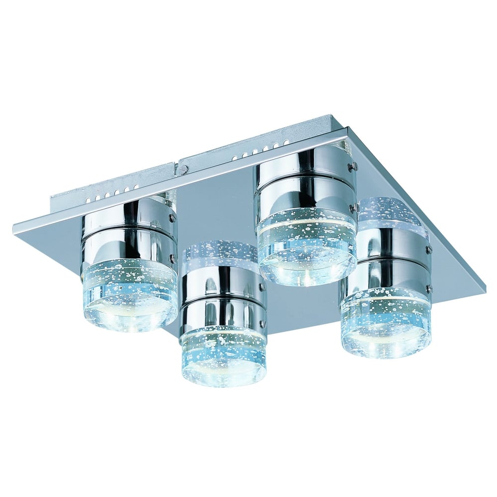 ET2 Fizz IV 4-Light LED Flush Mount with a sleek, modern design featuring a polished chrome finish and bubble glass shades.
