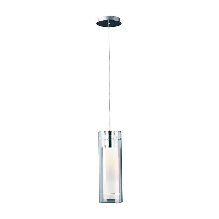ET2 Frost Pendant light with a sleek, modern design featuring a frosted glass shade and a polished chrome finish, hanging elegantly from the ceiling.
