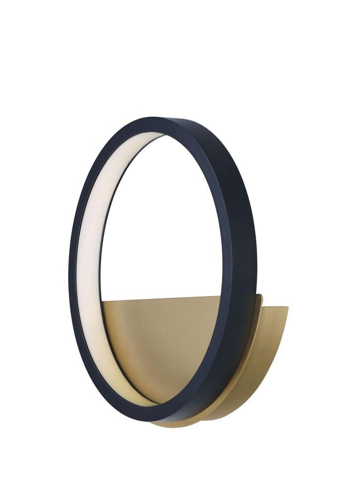 ET2 Hoopla LED Wall Sconce with a sleek, modern design, featuring a circular metal frame and integrated LED lights for ambient illumination.