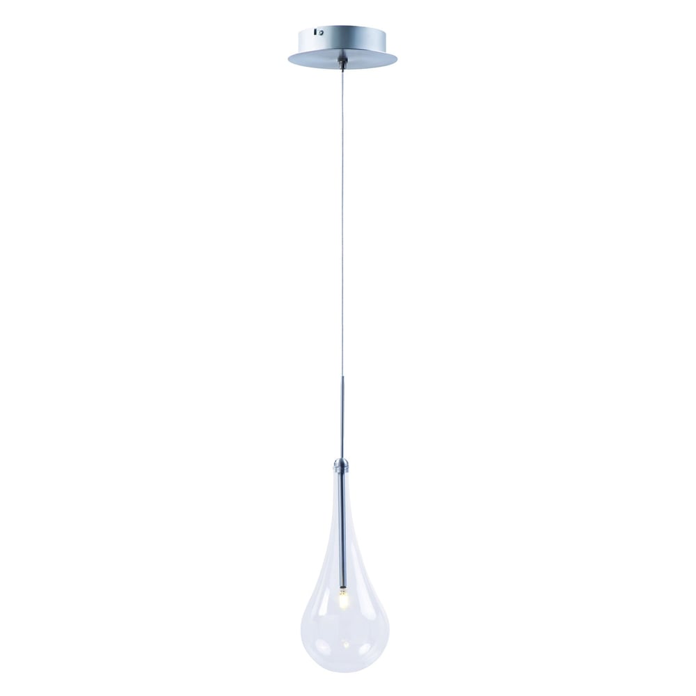 ET2 Larmes 1-Light LED Pendant, featuring a sleek, modern design with a polished chrome finish and a clear glass teardrop-shaped shade.
