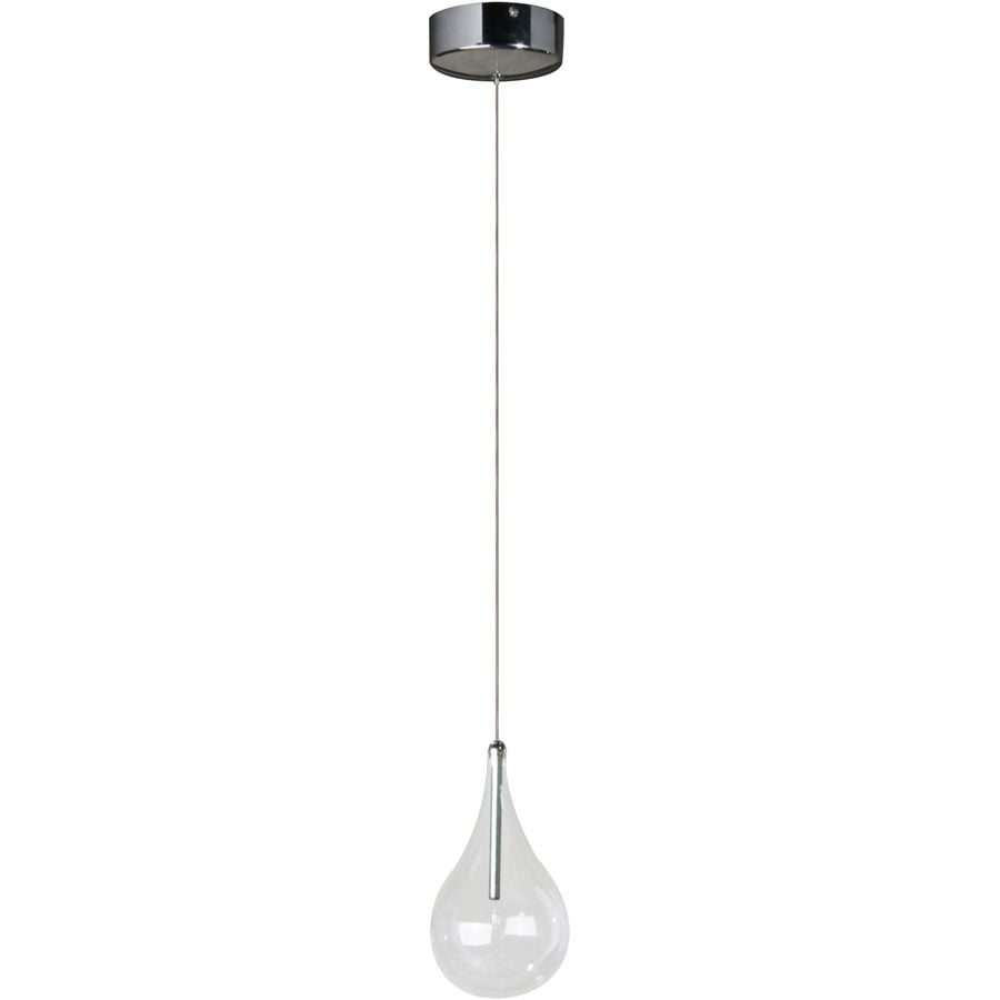 ET2 Larmes 1-Light Pendant with a sleek chrome finish, featuring a single teardrop-shaped glass shade hanging elegantly from a thin wire.