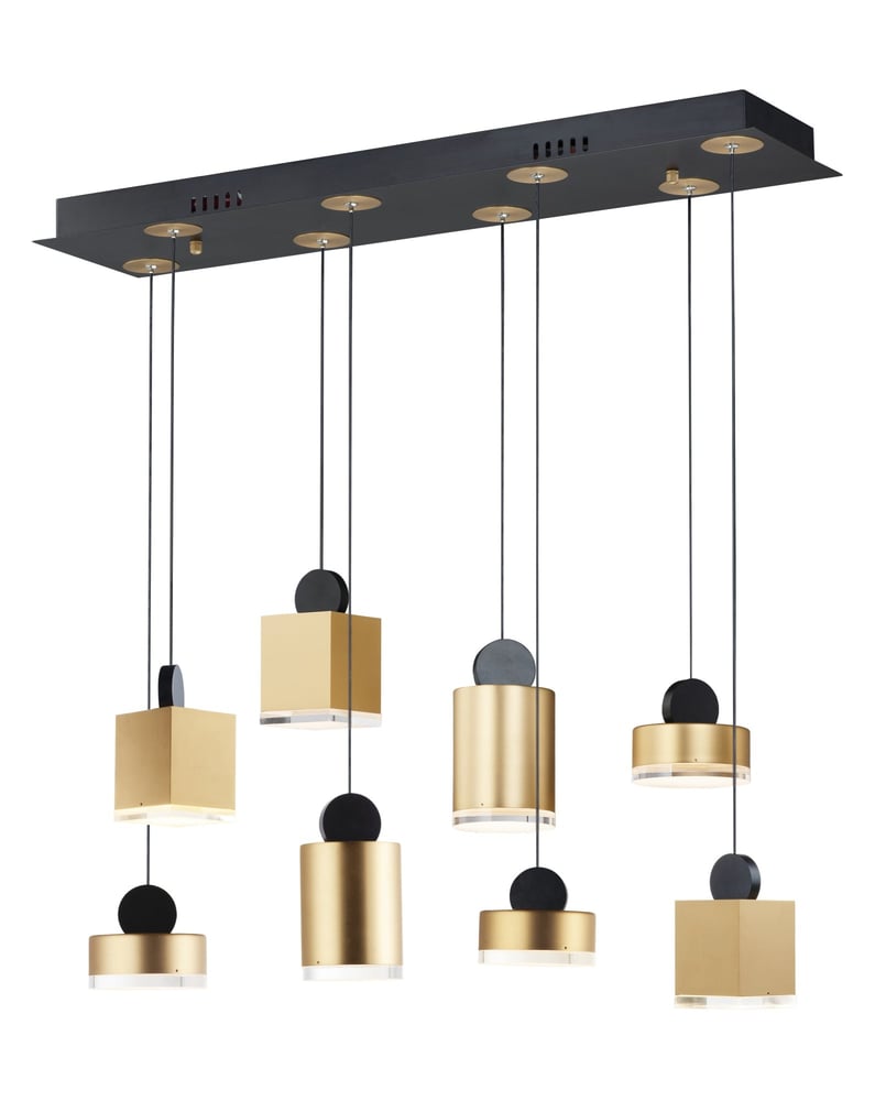 ET2 Nob 8-Light LED Pendant with a sleek, modern design, featuring multiple suspended LED lights in a polished chrome finish.