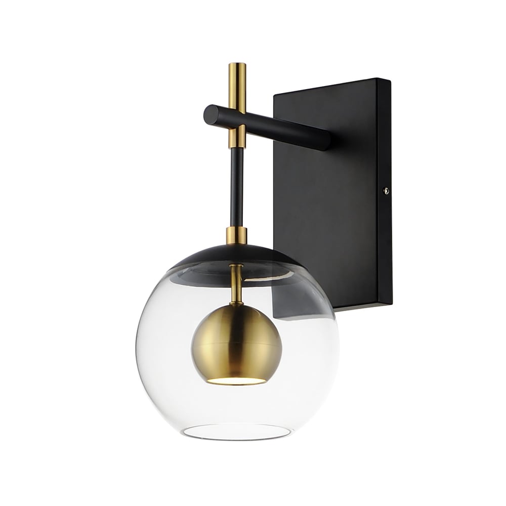 ET2 Nucleus Wall Sconce with a sleek, modern design featuring a brushed nickel finish and a minimalist circular frame, illuminating softly against the wall.
