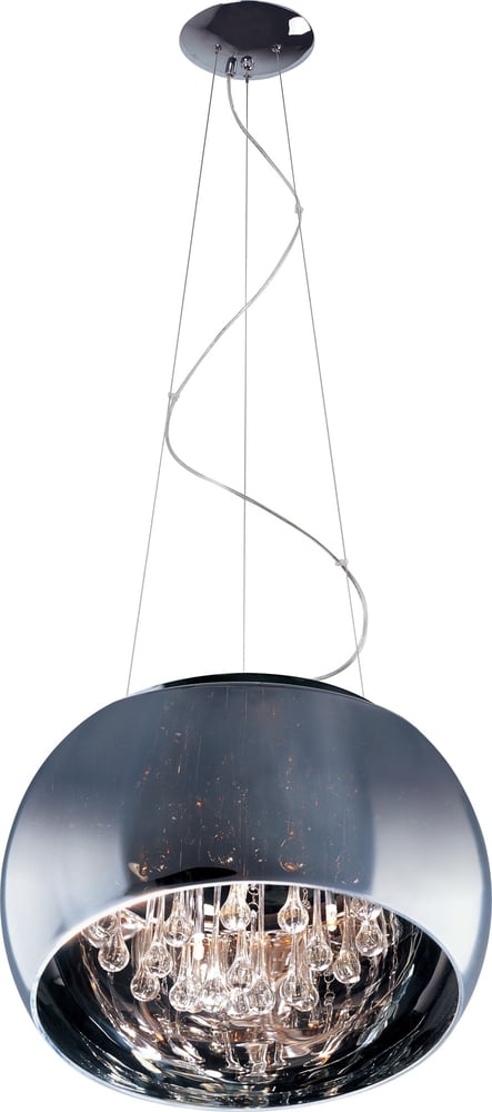ET2 Sense 6-Light Pendant with a sleek, modern design. Features a polished chrome finish and six suspended lights in a circular arrangement.