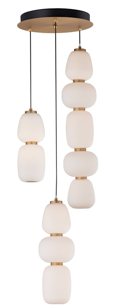 ET2 Soji 3-Light LED Pendant with a sleek, modern design featuring a polished chrome finish and frosted glass shades, elegantly illuminating the space.