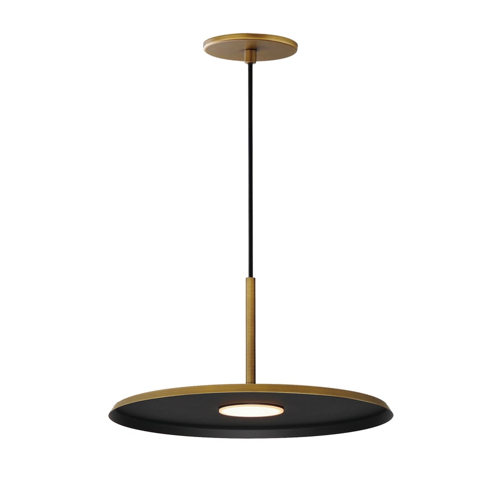 ET2 Berliner Pendant in Antique Brass finish, crafted from durable steel, adds elegance to any modern space.