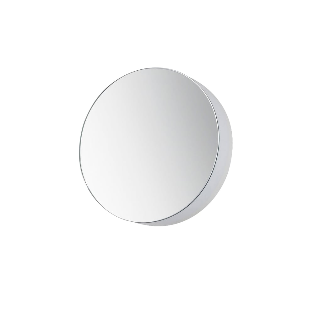 ET2 Embosse Round LED Wall Sconce in Polished Chrome finish, featuring a sleek, modern design with a circular stainless steel and acrylic structure.