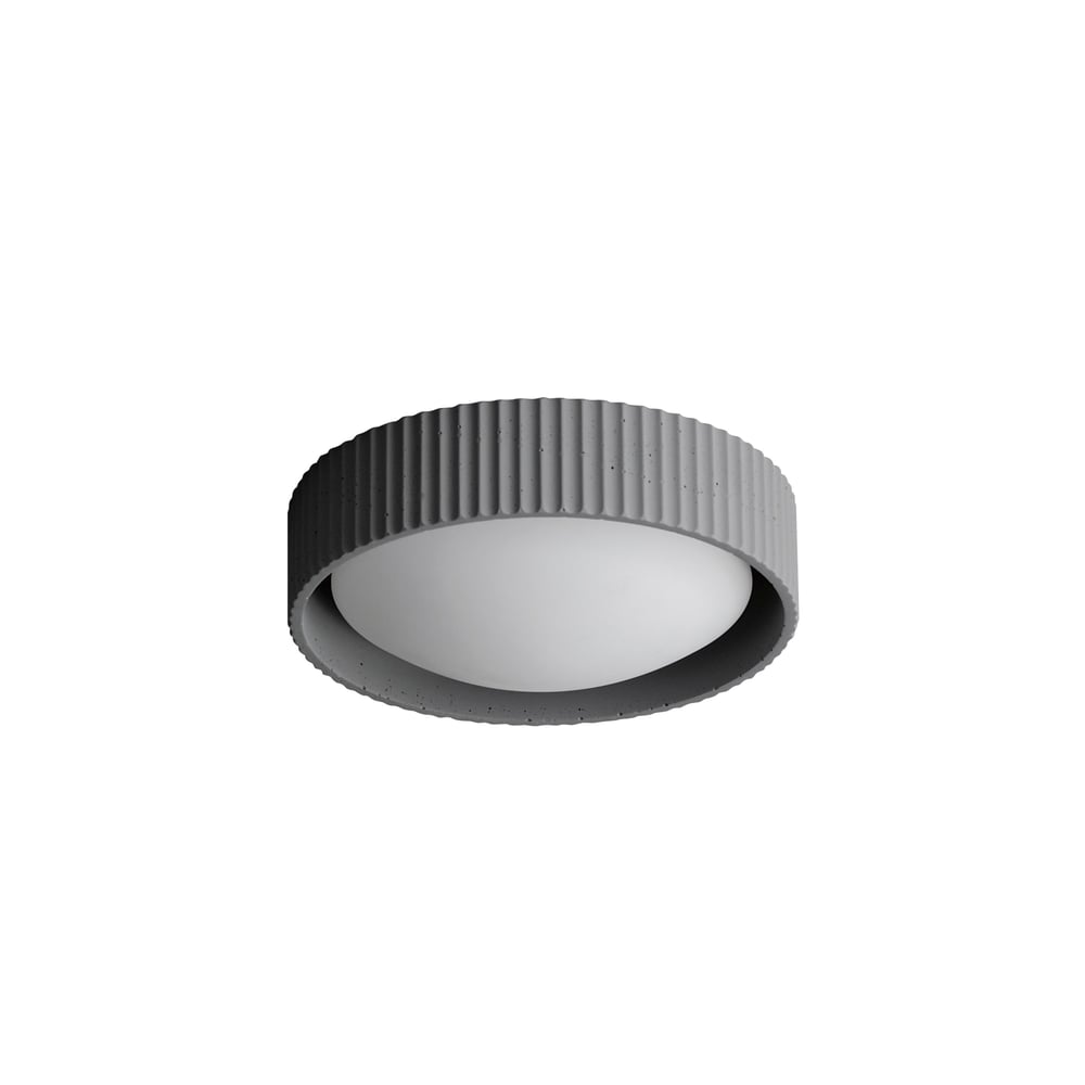 ET2 Souffle LED Flush Mount in gray concrete finish, showcasing a sleek, modern design with soft, diffused lighting for contemporary interiors.