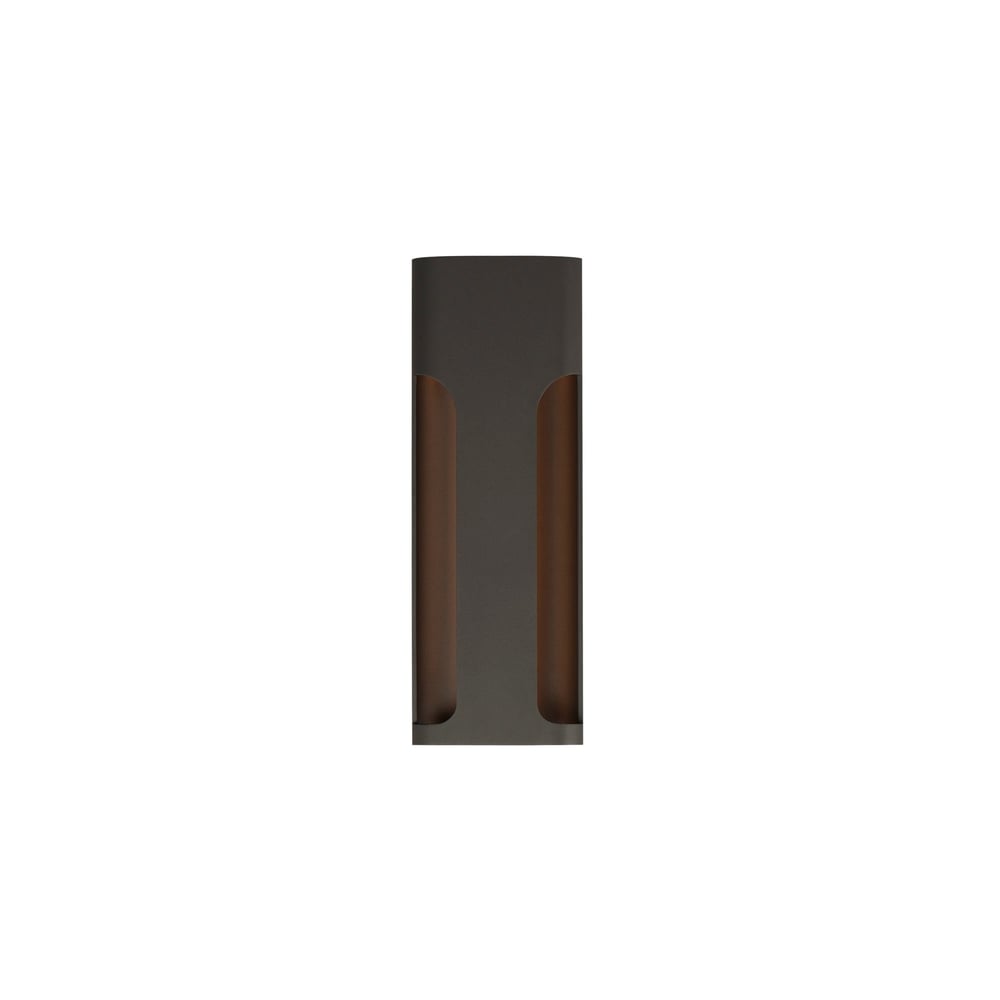 ET2 Maglev Outdoor Wall Mount in Architectural Bronze finish, made of Aluminum, elegantly illuminates a brick wall with soft, warm light.