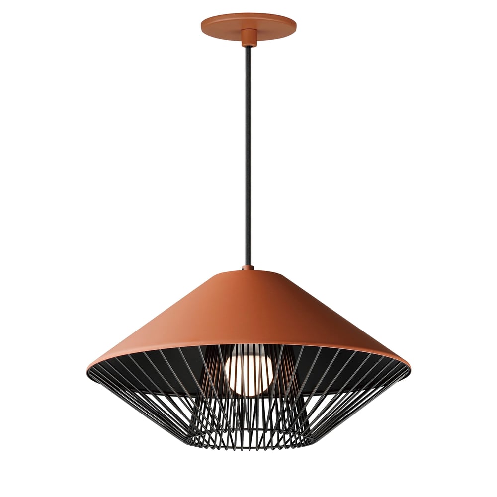 ET2 Phoenix Wide Pendant light fixture in a sleek aluminum finish, featuring a modern design with a wide, circular shade and minimalist style.