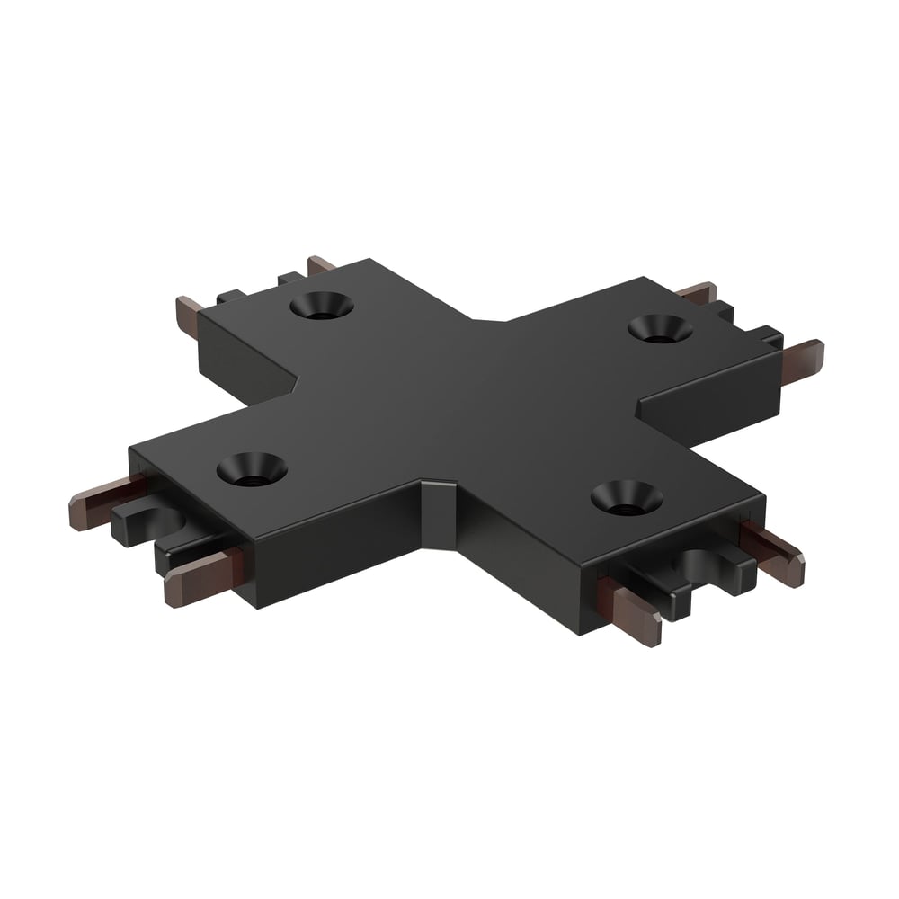 ET2 Continuum Track 4-Way X Connector in Black, made of durable PC material for versatile lighting solutions.