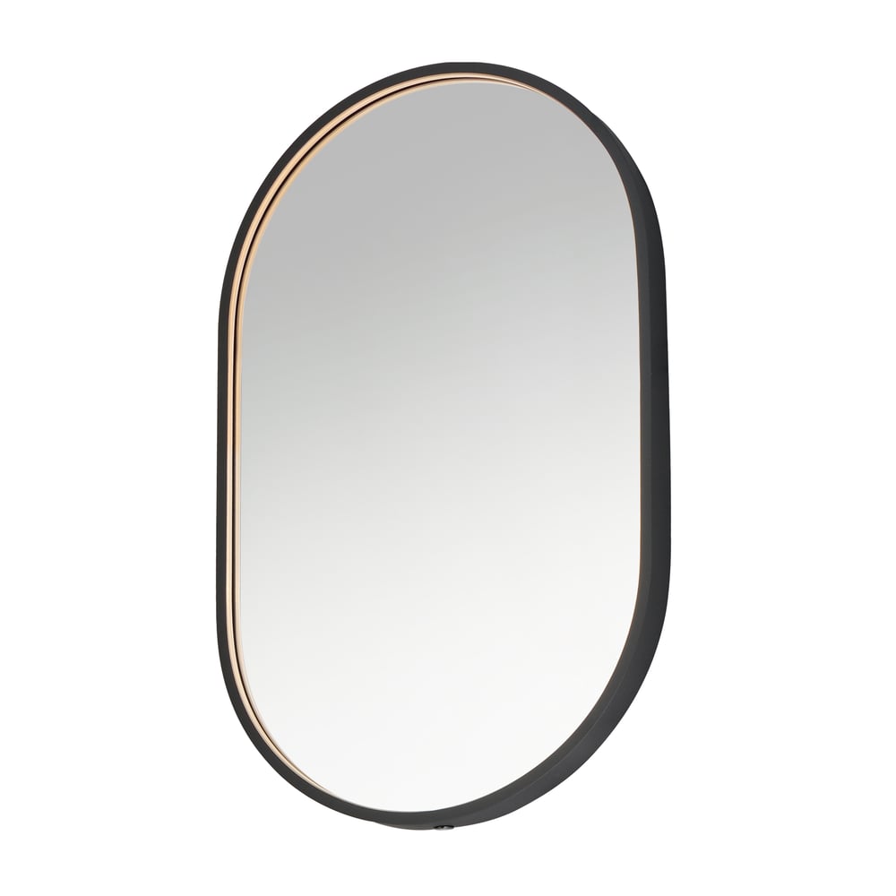 ET2 Elisse Oval LED Mirror with Black Aluminum frame, featuring sleek design and energy-efficient lighting, perfect for modern interiors.