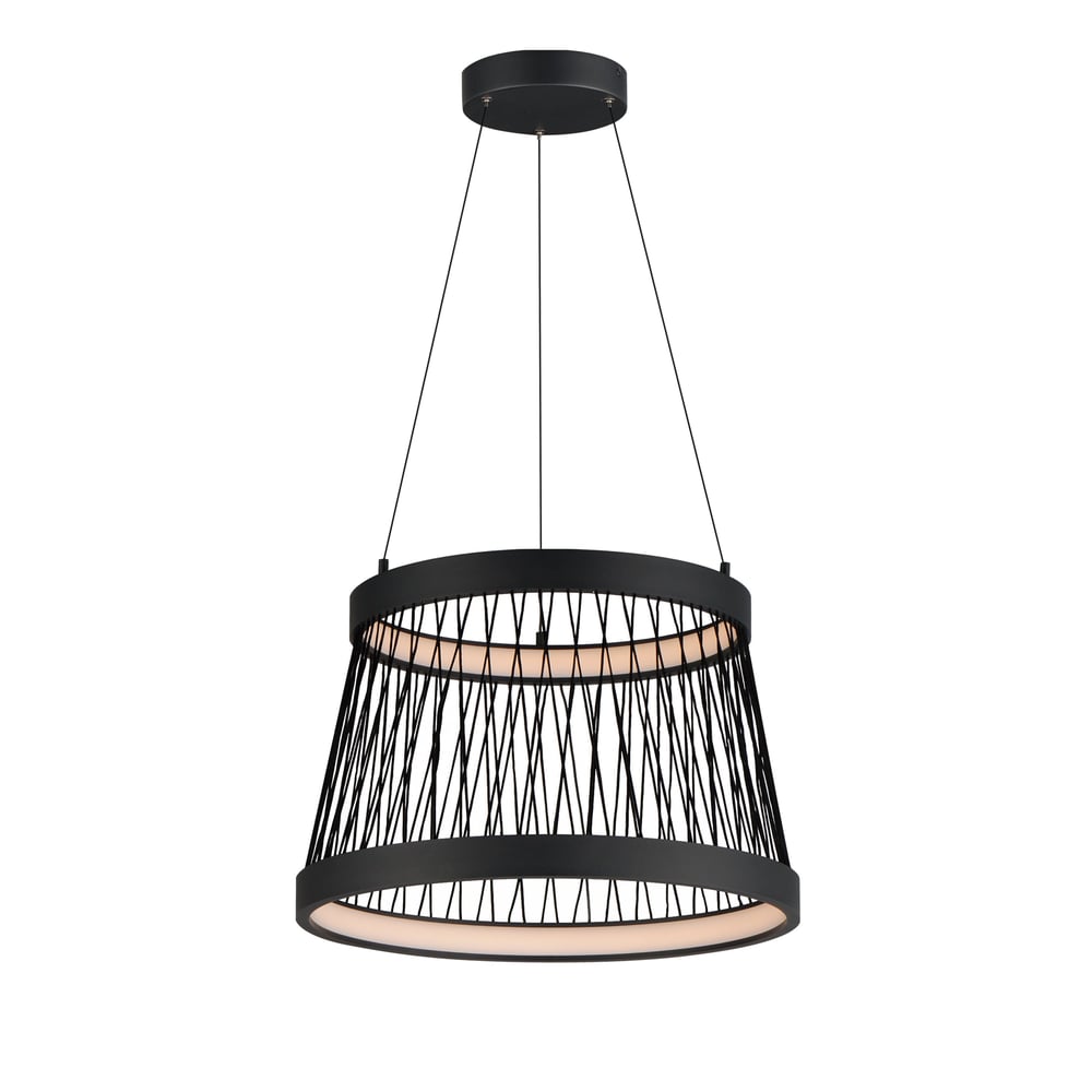 ET2 Loom Chandelier featuring a sleek Black Aluminum design with a modern, geometric structure and multiple light sources for an elegant illumination.