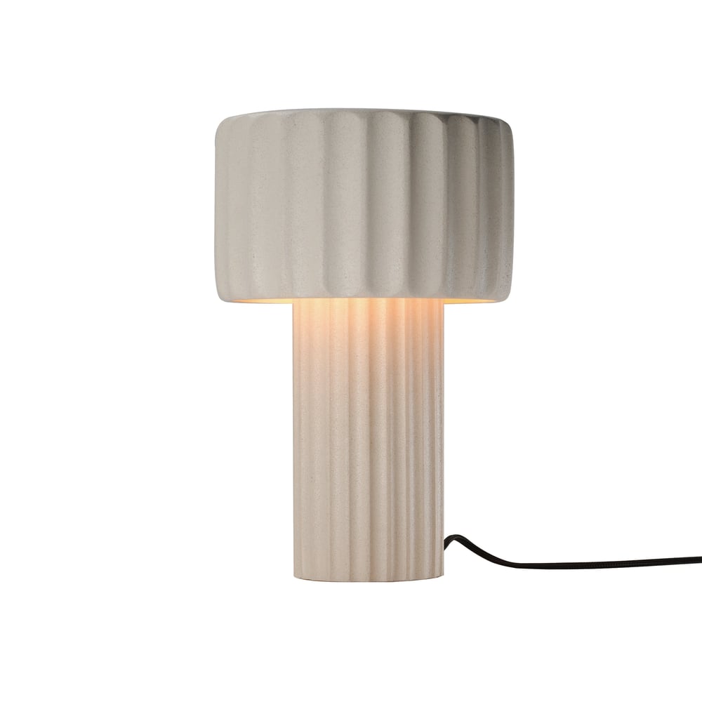 ET2 Delphi Table Lamp with a sleek Concrete base and Sandstone finish, featuring a modern design perfect for contemporary interiors.