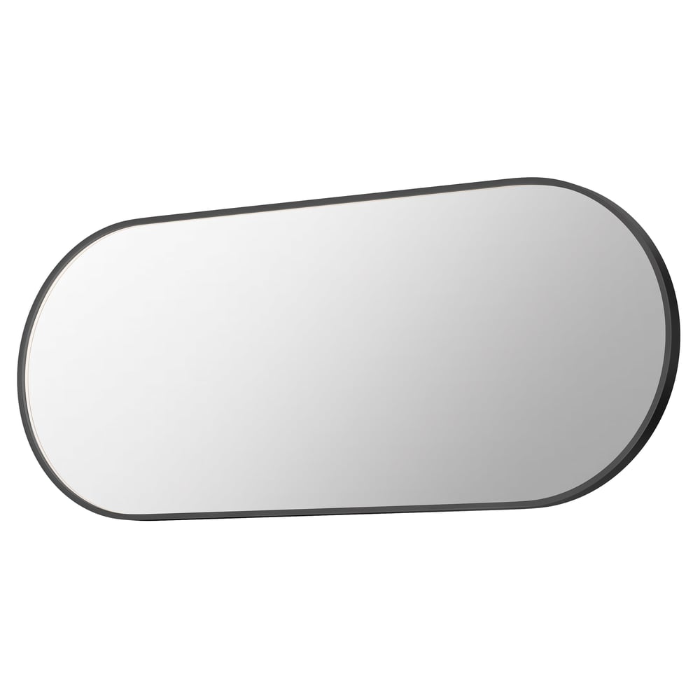 ET2 Elisse Large Oval LED Mirror with Black aluminum frame, featuring a sleek, modern design with a soft glow from integrated LED lighting.