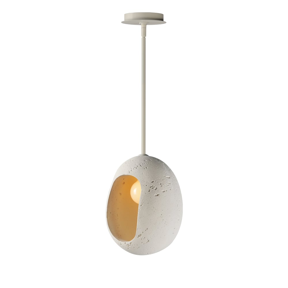 ET2 Luna Pendant in Chalk White finish, featuring a sleek, modern design with a circular shape and smooth surface, made from concrete and steel.