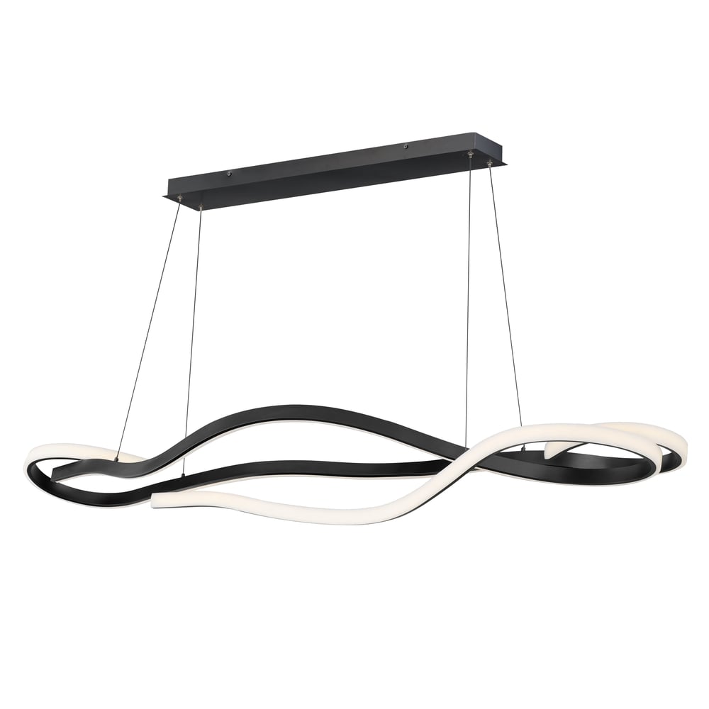 ET2 Serpentine 60" Horizontal Pendant in black finish, featuring a sleek, curved design with aluminum, steel, and silicone materials.