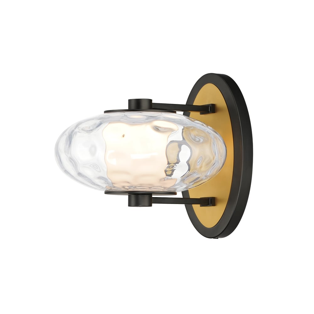 ET2 Amulet Wall Sconce in Black with Natural Aged Brass, featuring elegant glass, aluminum, and steel design.