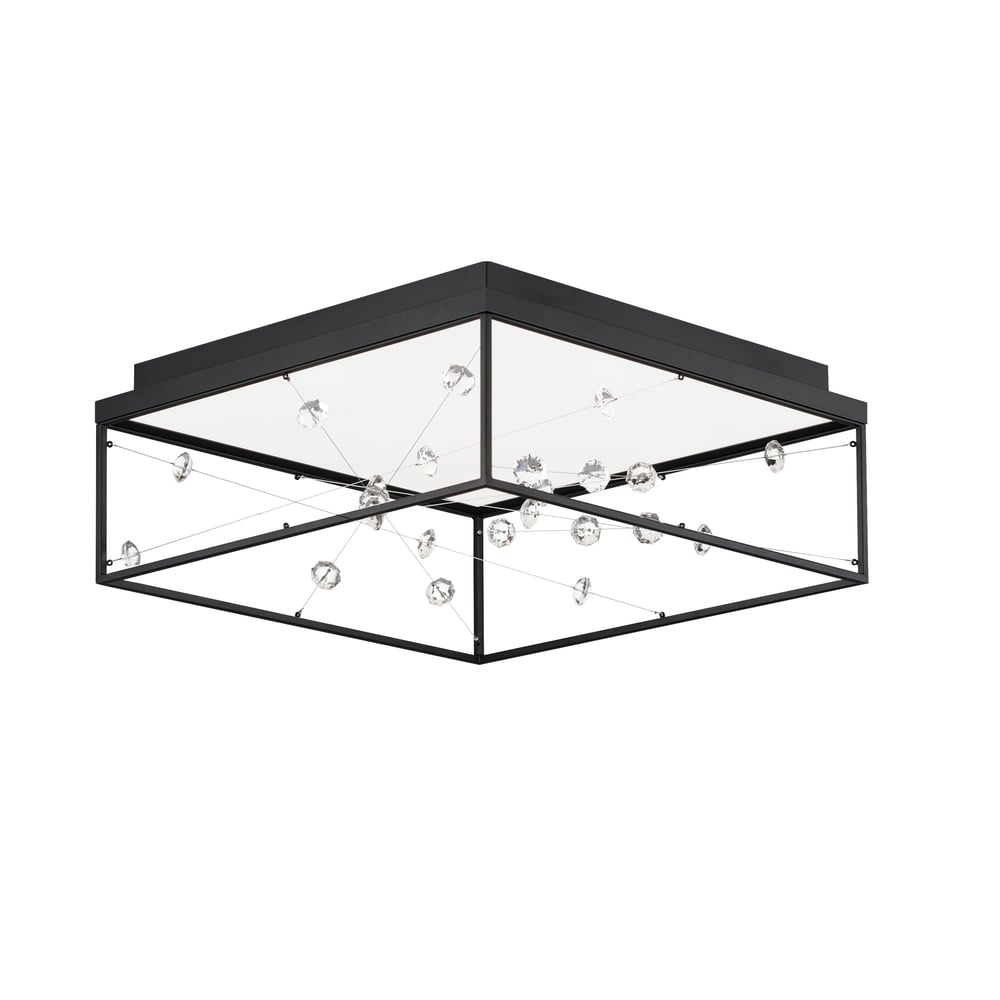 ET2 Entanglement Flush Mount featuring a sleek black steel frame with intricate crystal accents, providing a modern and elegant lighting solution.