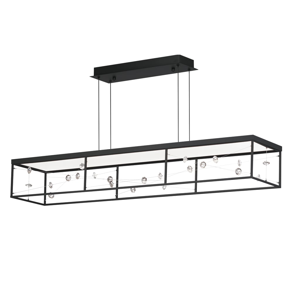 ET2 Entanglement Linear Suspension in Black finish, featuring a sleek design with intertwined steel and crystal elements for modern elegance.