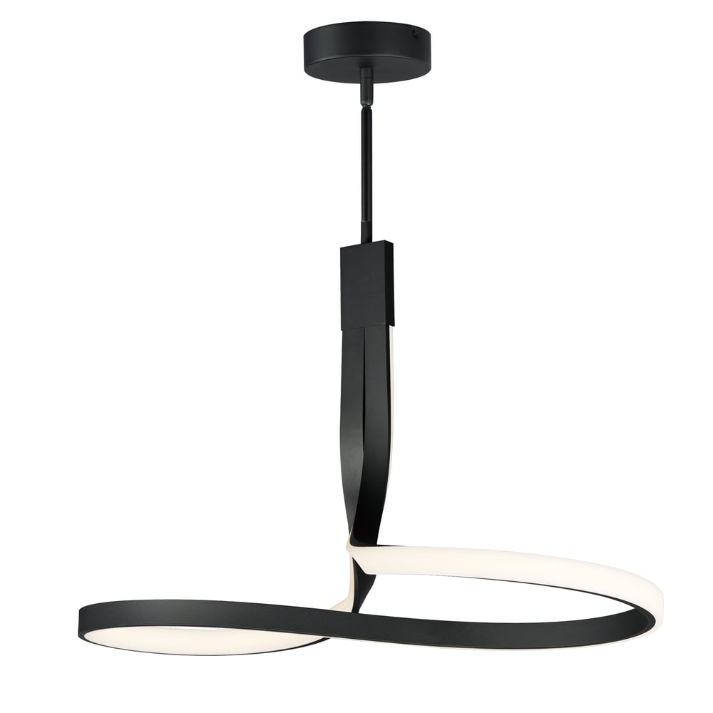 ET2 Serpentine Pendant: A sleek, modern light fixture with a black aluminum finish, featuring a twisting design that elegantly illuminates any space.