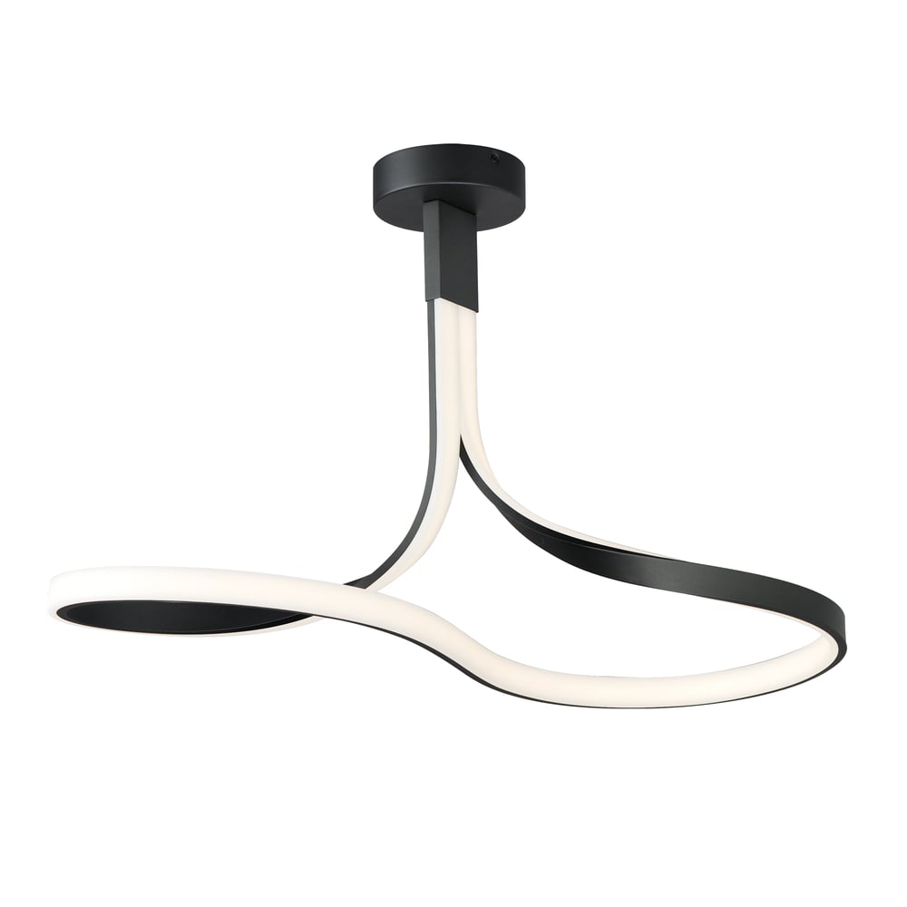 ET2 Serpentine Semi Flush Mount featuring a sleek, black aluminum design with a modern, curved silhouette and integrated lighting elements.
