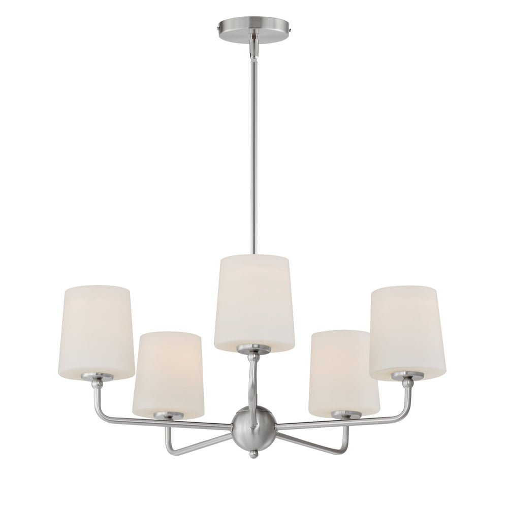 Maxim Lighting Bristol Chandelier in Satin Nickel, featuring elegant steel and glass design for modern interiors.