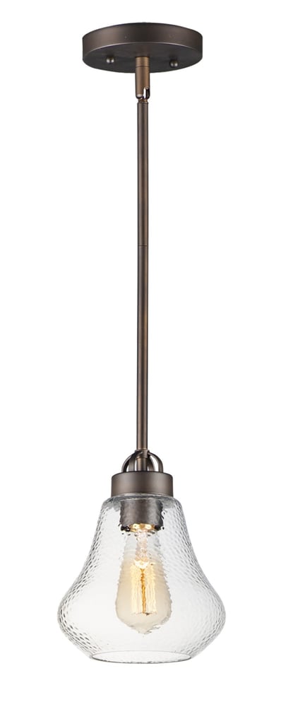 Maxim Lighting Dianne Pendant in Oil Rubbed Bronze finish, featuring a sleek steel frame and a glass shade, elegantly suspended from the ceiling.