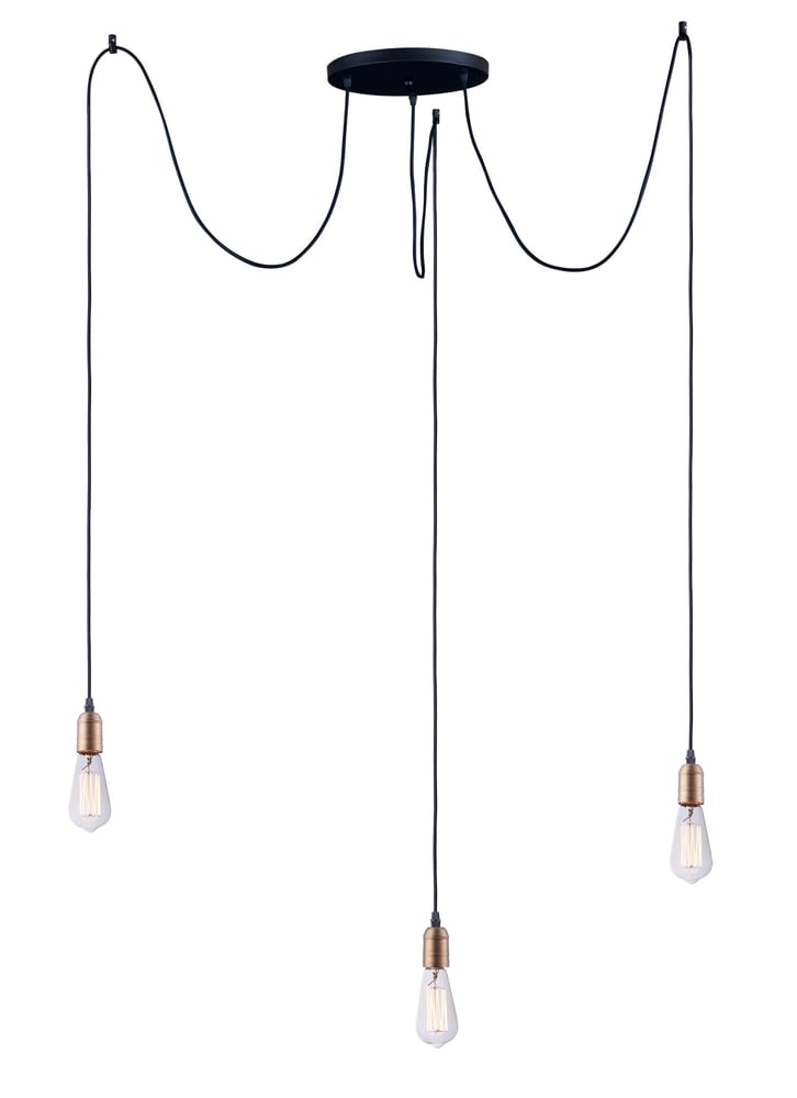 Maxim Lighting Early Electric Pendant in Black with Antique Brass finish, featuring an Aluminum frame and vintage-inspired design.