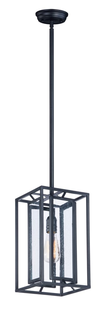 Maxim Lighting Era Mini Pendant in Black finish, featuring a sleek Steel frame with a Glass shade, elegantly hanging from the ceiling.