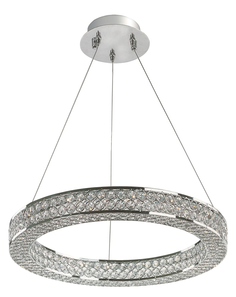 Maxim Lighting Eternity 20" LED Pendant in polished chrome finish, featuring a sleek steel frame with sparkling crystal accents.
